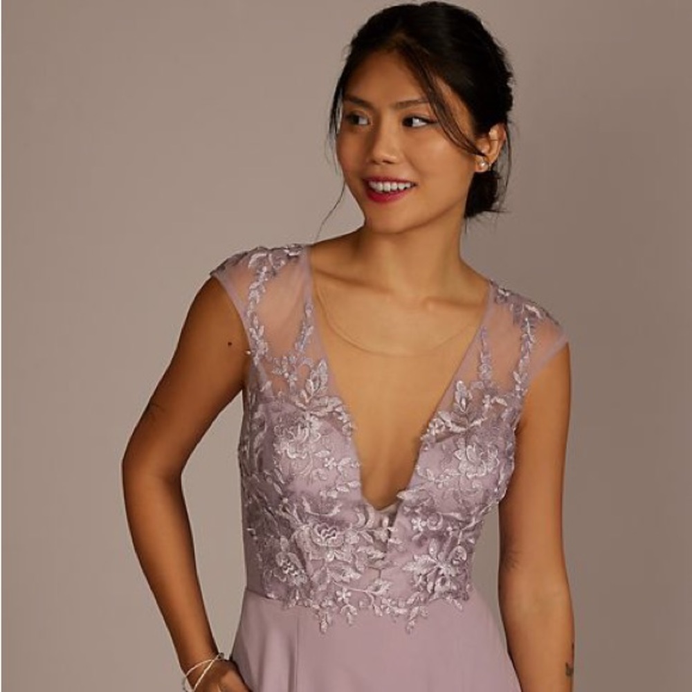 David’s bridal 	
CAP SLEEVE LACE AND GEORGETTE BRIDESMAID DRESS